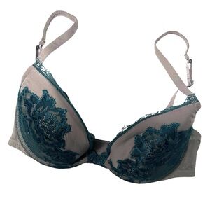 LA PERLA padded push up underwire bra hunter green & tan size 36 C NWOT